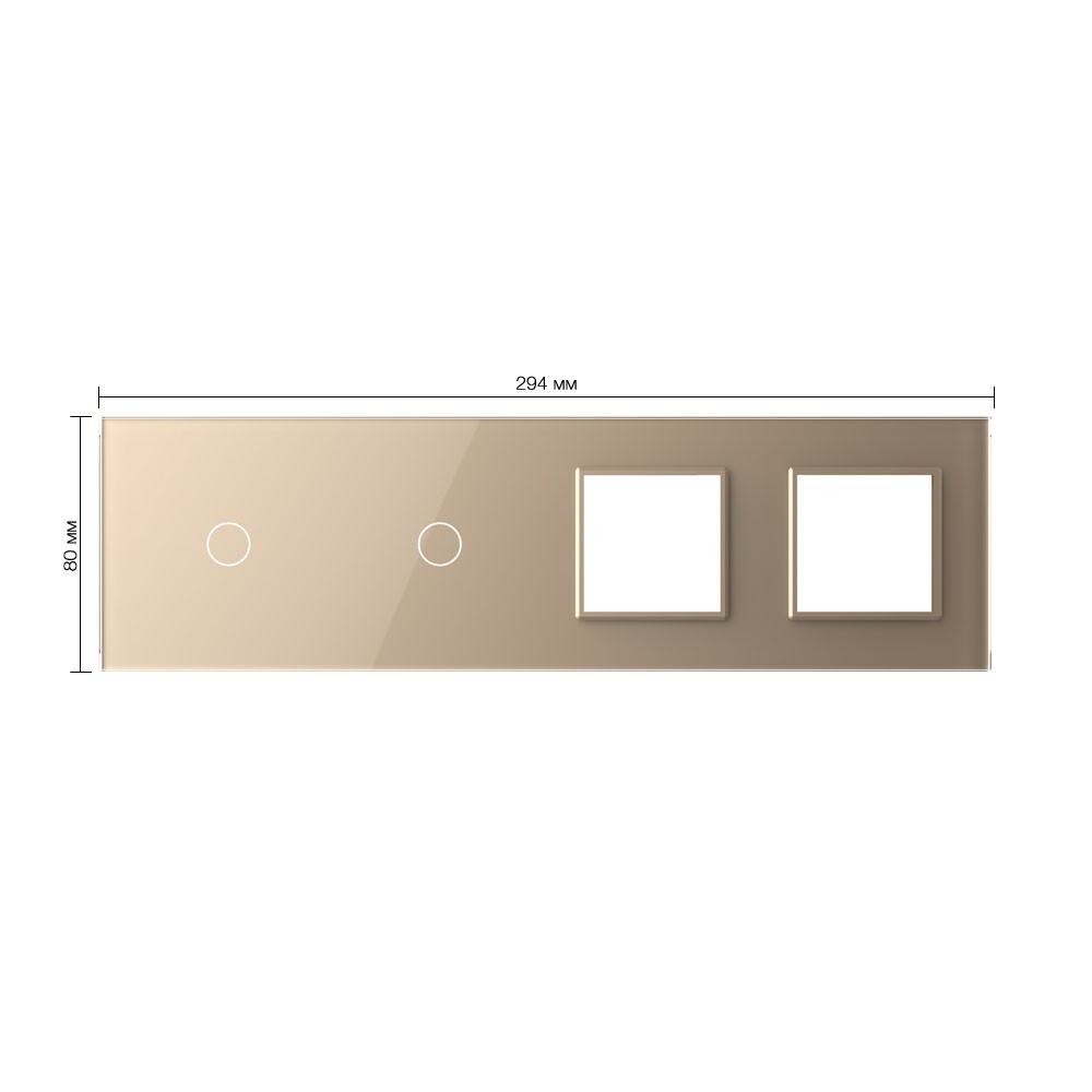 Стеклянная панель Classic  для двух одноклавишных сенсорных выключателей  и двух  розеток(золото) - 1