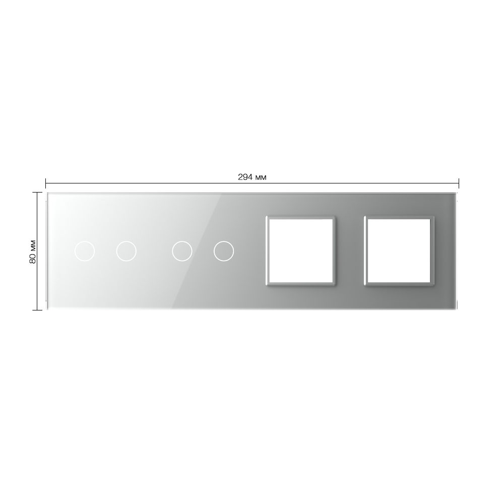 Стеклянная панель Classic сераая для  двух двухклавишных  сенсорных выключателей  и двух  розеток - 1