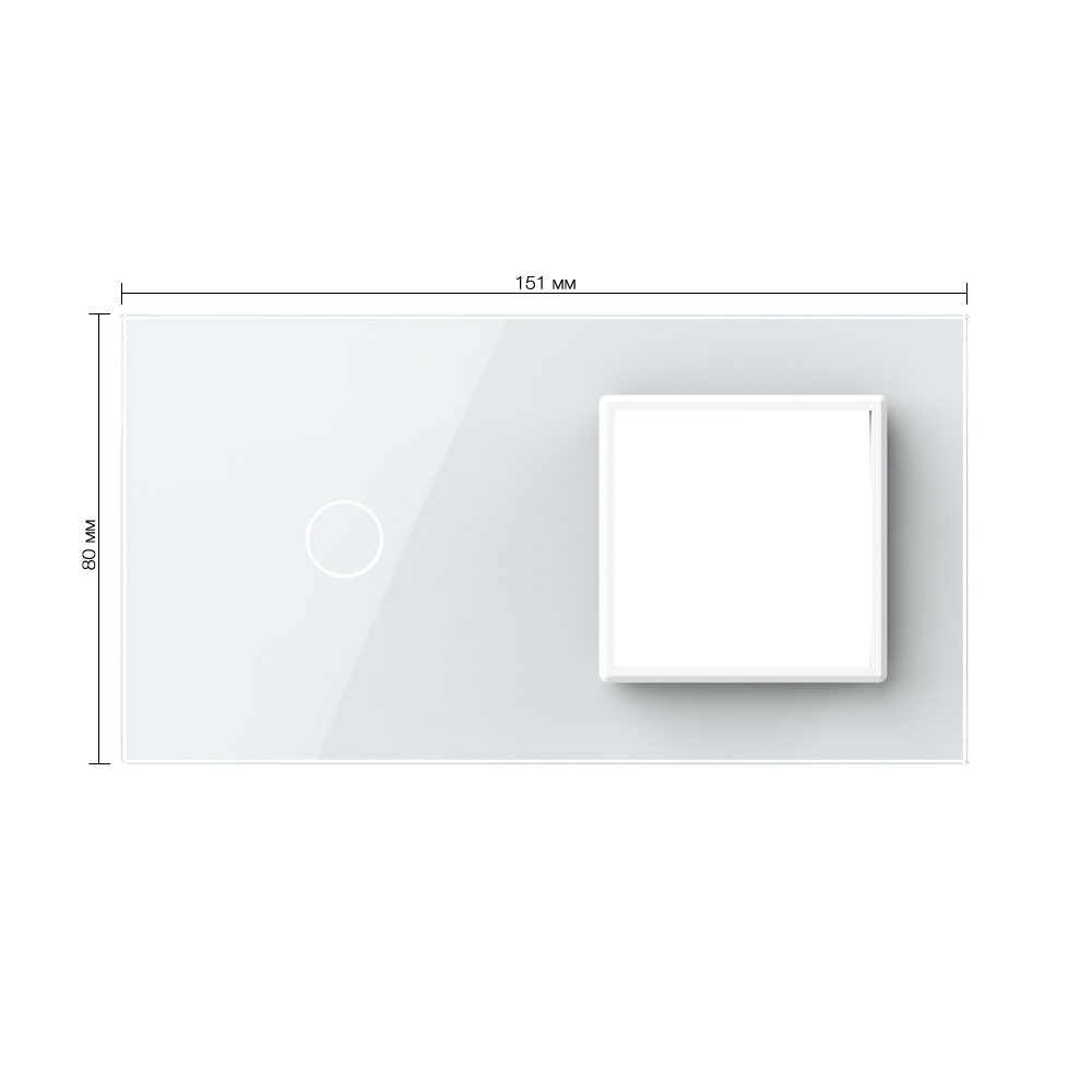 Стеклянная панель  белая для одного одноклавишного сенсорного выключателя  и одной  розетки - 1