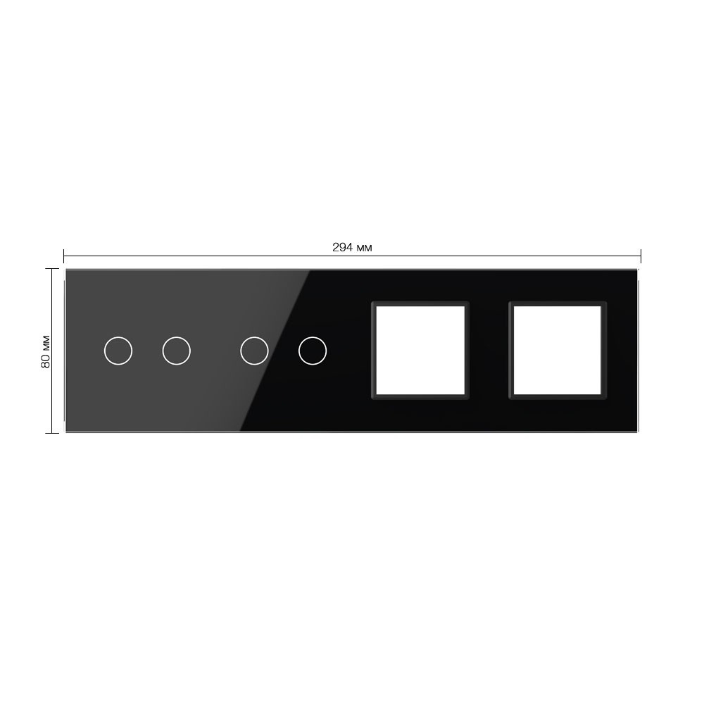 Стеклянная панель Classic черная для  двух двухклавишных  сенсорных выключателей  и двух  розеток - 1