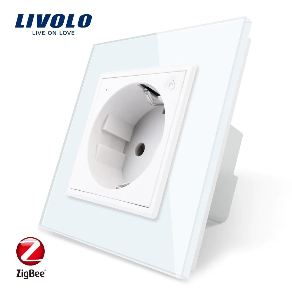 Модуль розетки электрической ZigBee (Wi-Fi) с заземлением защитными шторками 16A Livolo, цвет белый  - 4