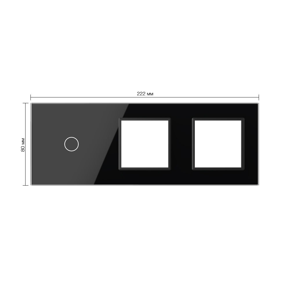 Стеклянная панель Classic черная для одноклавишного сенсорного выключателя и двух розеток  - 1