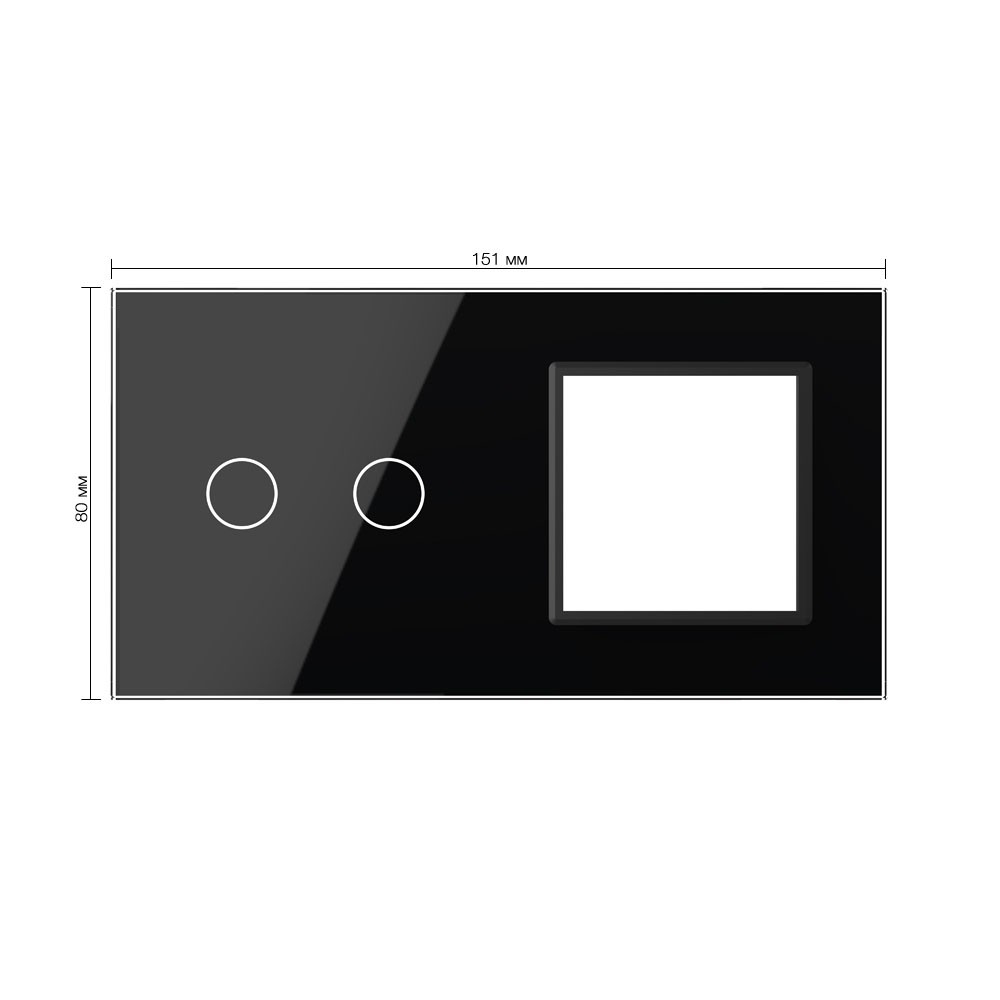 Стеклянная панель для одного двухклавишного сенсорного выключателя и одной  розетки - 1