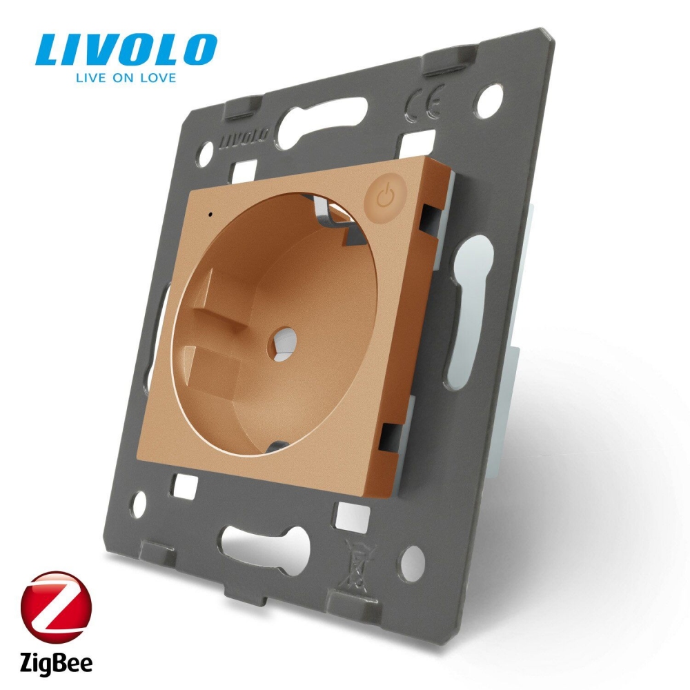Модуль розетки электрической ZigBee (Wi-Fi) с заземлением защитными шторками 16A Livolo