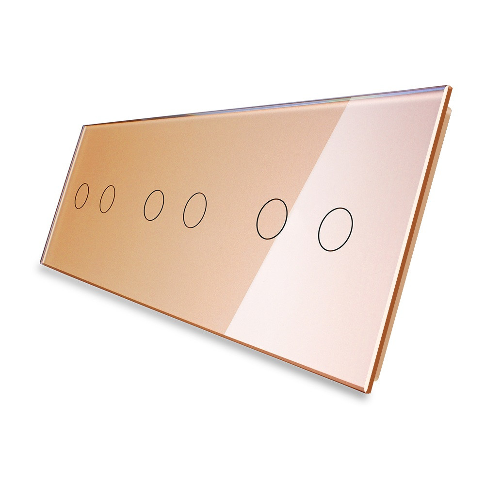 Стеклянная панель для трех двухклавишных сенсорных выключателей золото