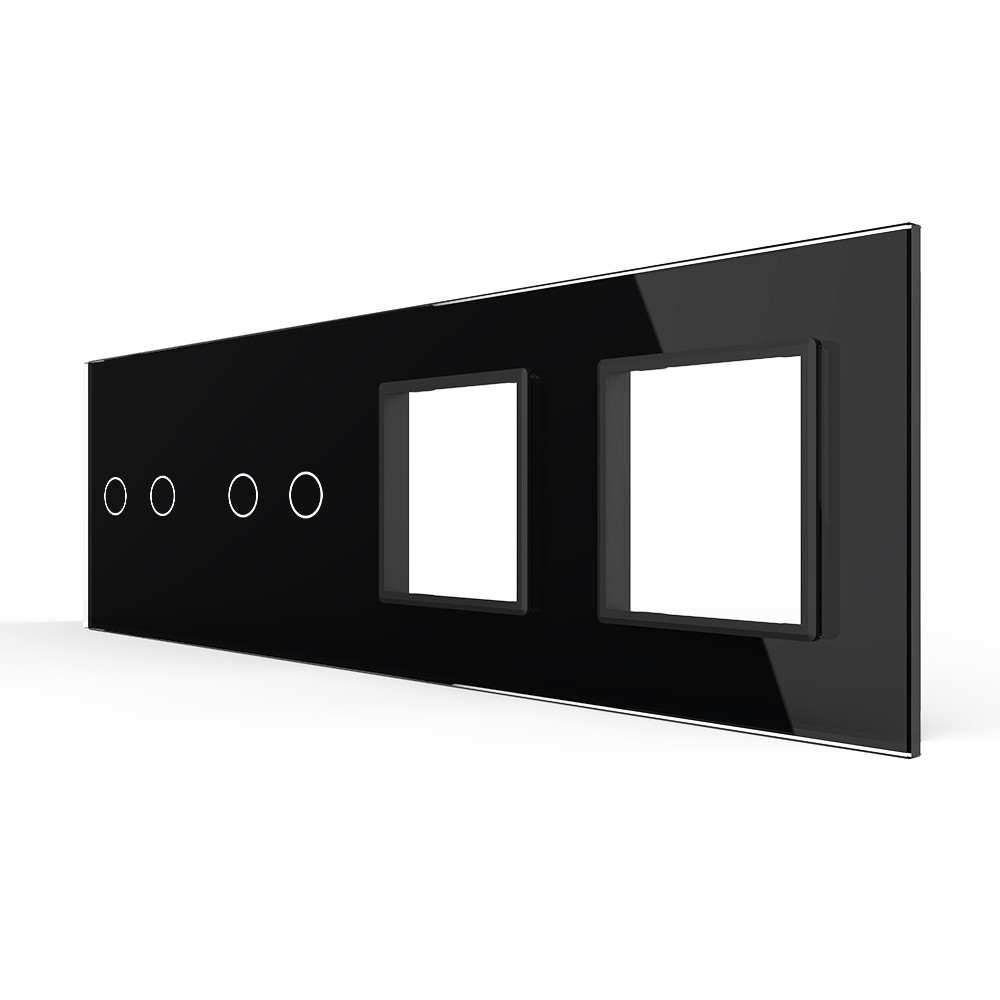 Стеклянная панель Classic черная для  двух двухклавишных  сенсорных выключателей  и двух  розеток
