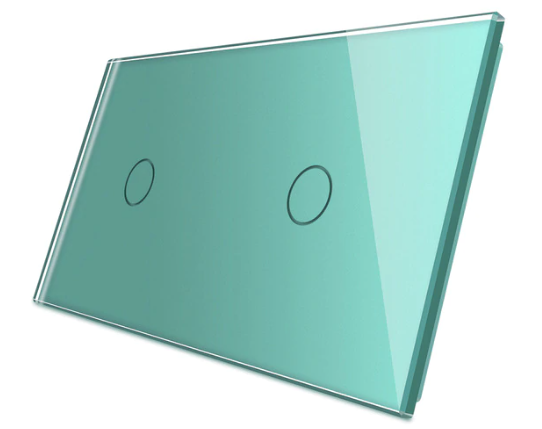 Стеклянная панель для двух одноклавишных сенсорных выключателей зеленая