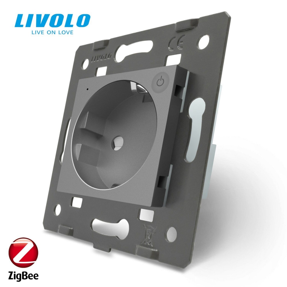 Модуль розетки электрической ZigBee (Wi-Fi) с заземлением защитными шторками 16A Livolo
