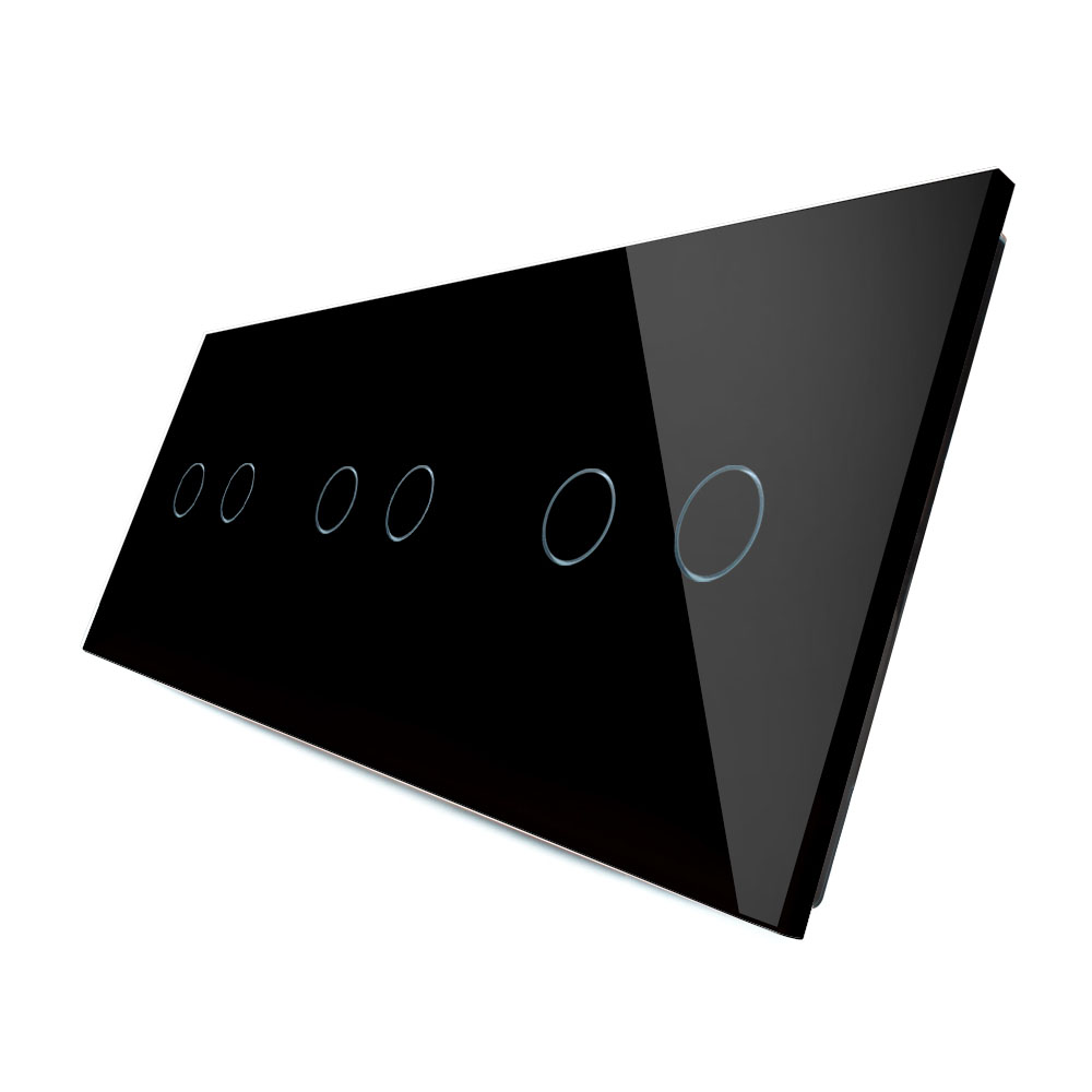 Стеклянная панель  для трех двухклавишных сенсорных выключателей черная