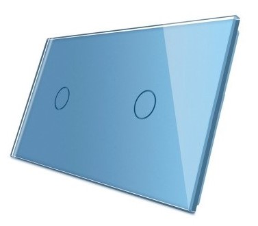 Стеклянная панель для двух одноклавишных сенсорных выключателей голубая