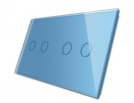 Стеклянная панель для двух двухклавишных сенсорных выключателей голубое стекло