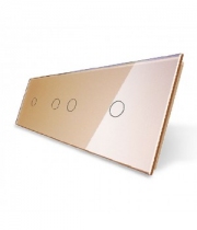 Стеклянная панель для трех сенсорных выключателей (1+2+1) золото